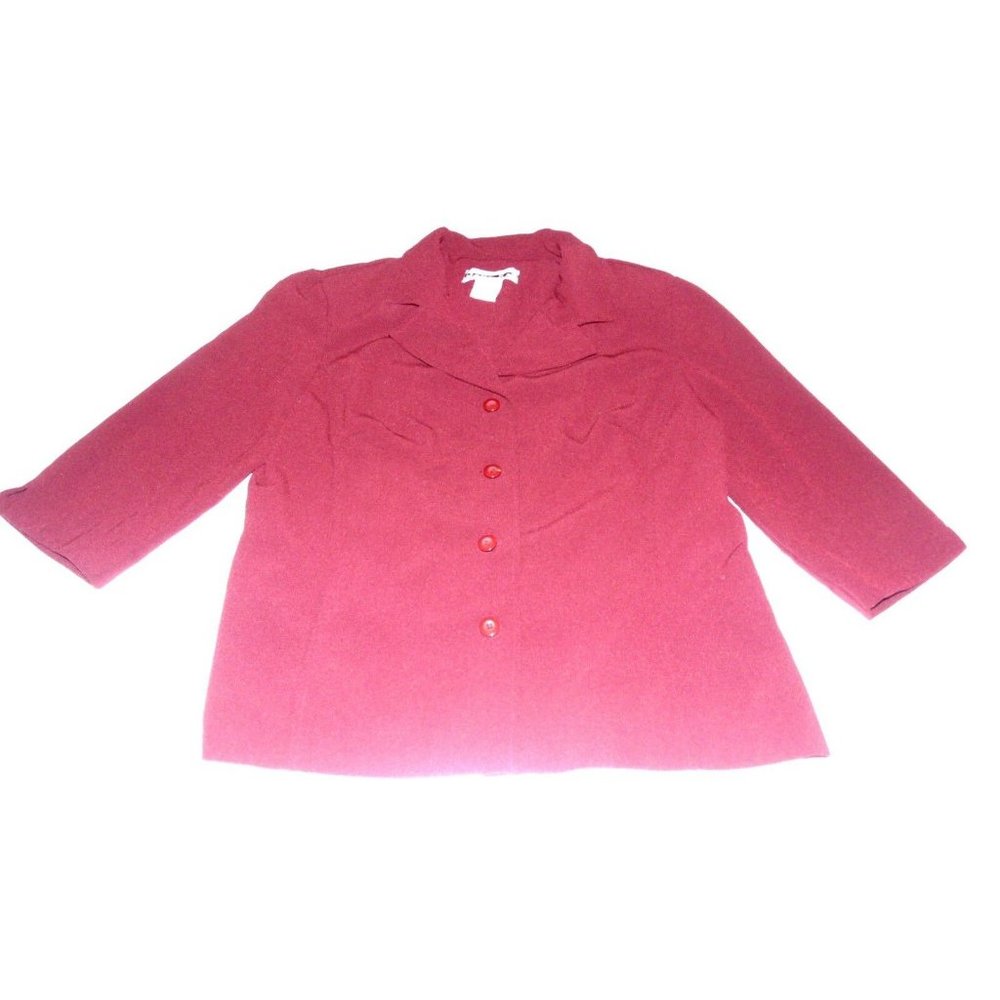 Dana Kay Burgundy Blazer Size 16 3/4 Sleeve Buttion Front EUC